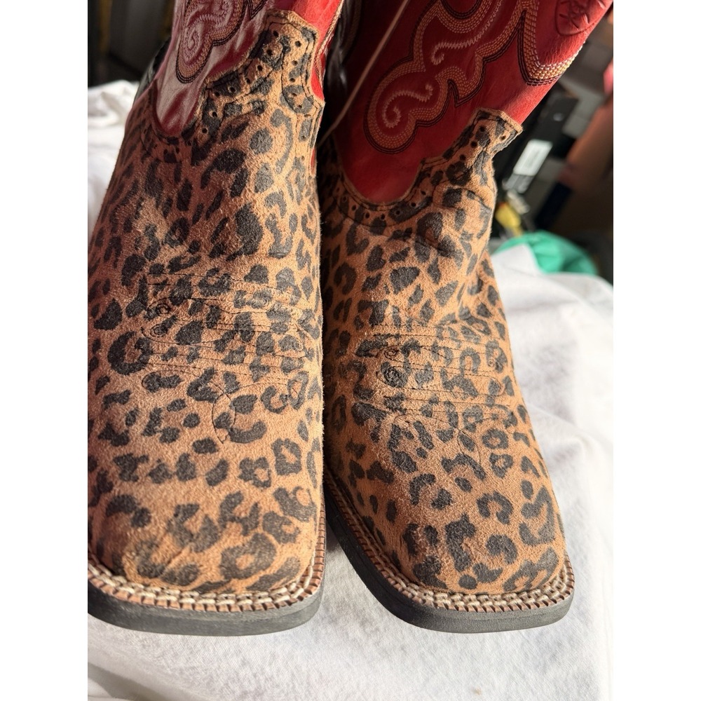 Ariat Quickdraw Men's 10B, Red & Leopard Print Cowboy Pull On Boots 10009543 - Picture 2 of 12